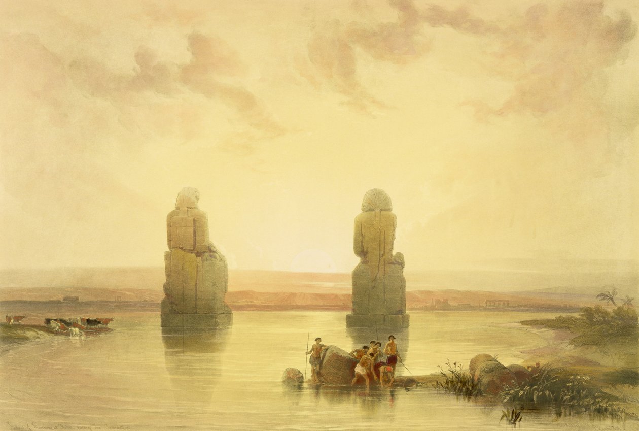 The Colossi of Memnon, at Thebes, during the Inundation, from Egypt and Nubia, Vol.1 by David Roberts