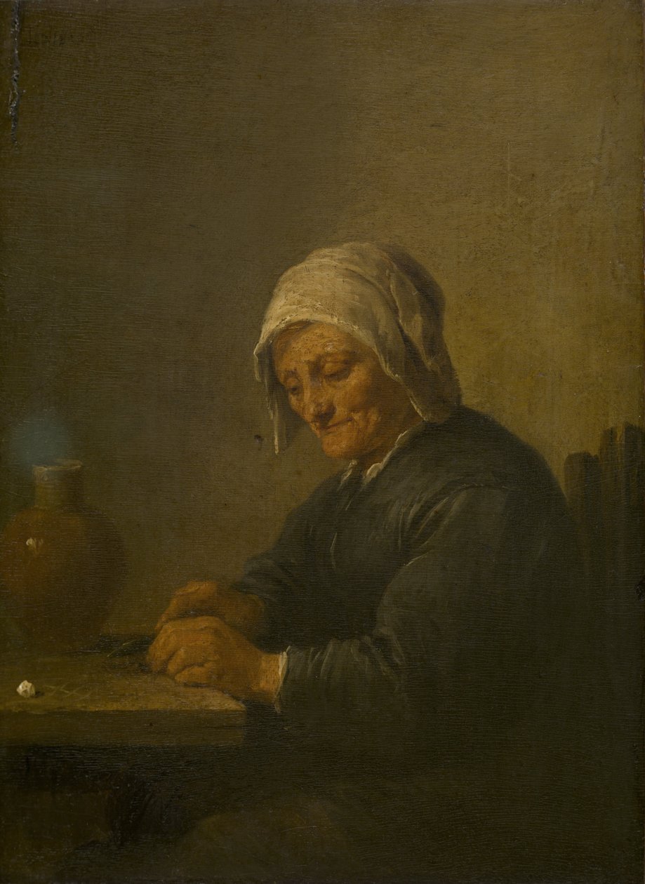 Old Woman Cutting Tobacco by David Teniers the Younger