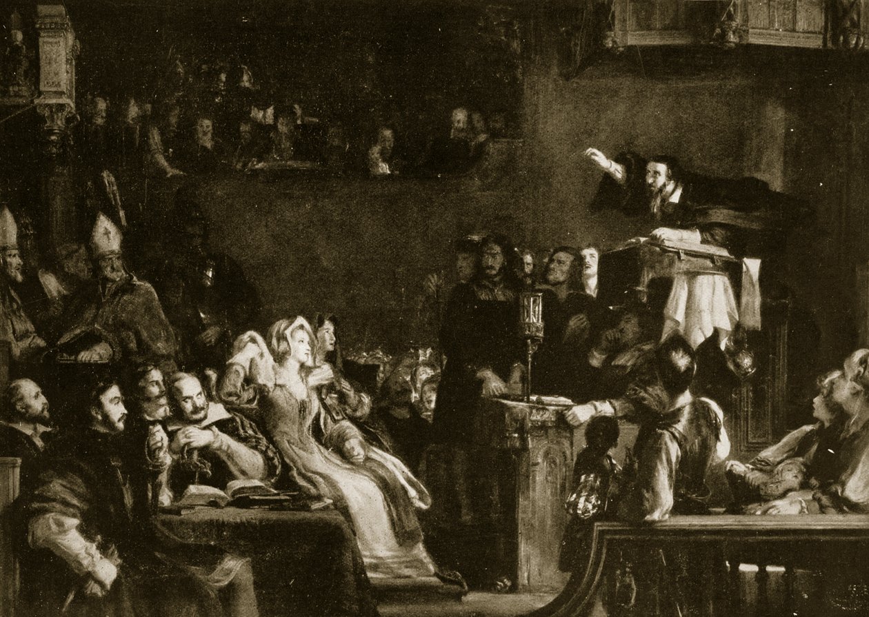 John Knox preaching before the Lords of Congregation in the Cathedral of St. Andrews, illustration from 