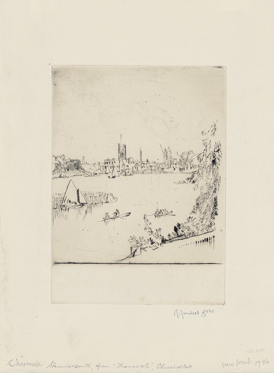Hammersmith from Thamescote, Chiswick Mall by David Muirhead Bone