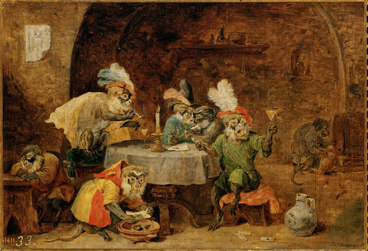 Monkeys Drinking and Smoking by David the Younger Teniers