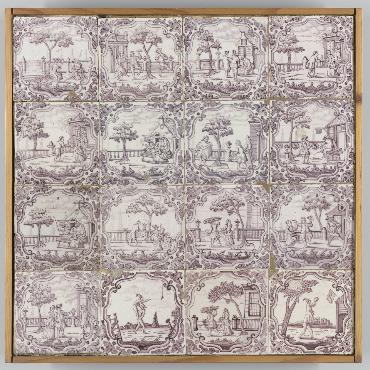 Field of Sixteen Tiles with Genre Scenes by De Bloempot