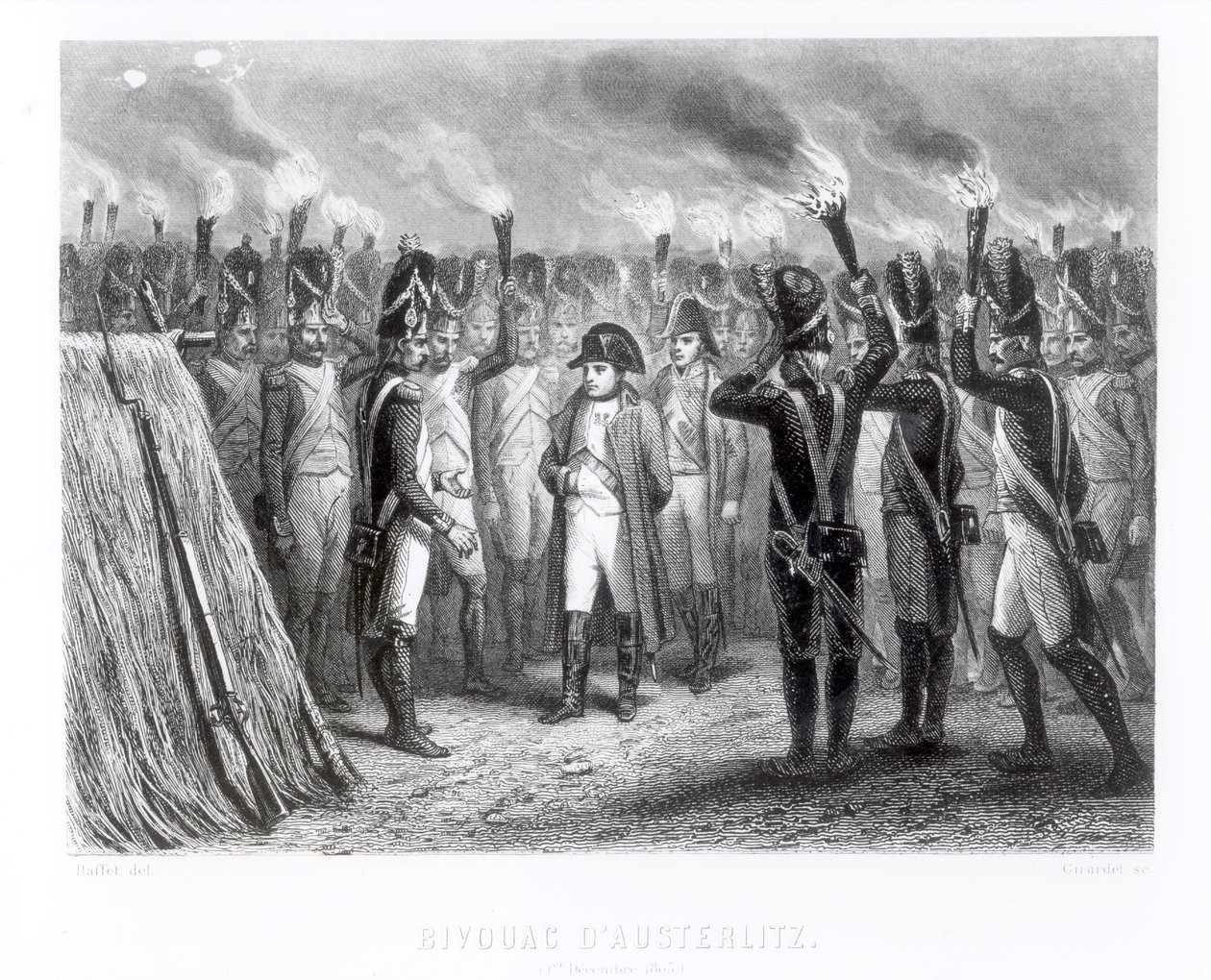 The Night Watch at Austerlitz (engraved by E. Giradel) by Denis Auguste Marie Raffet