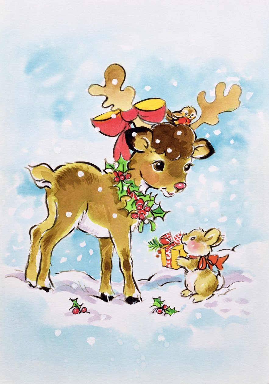 Christmas Reindeer and Rabbit by Diane Matthes
