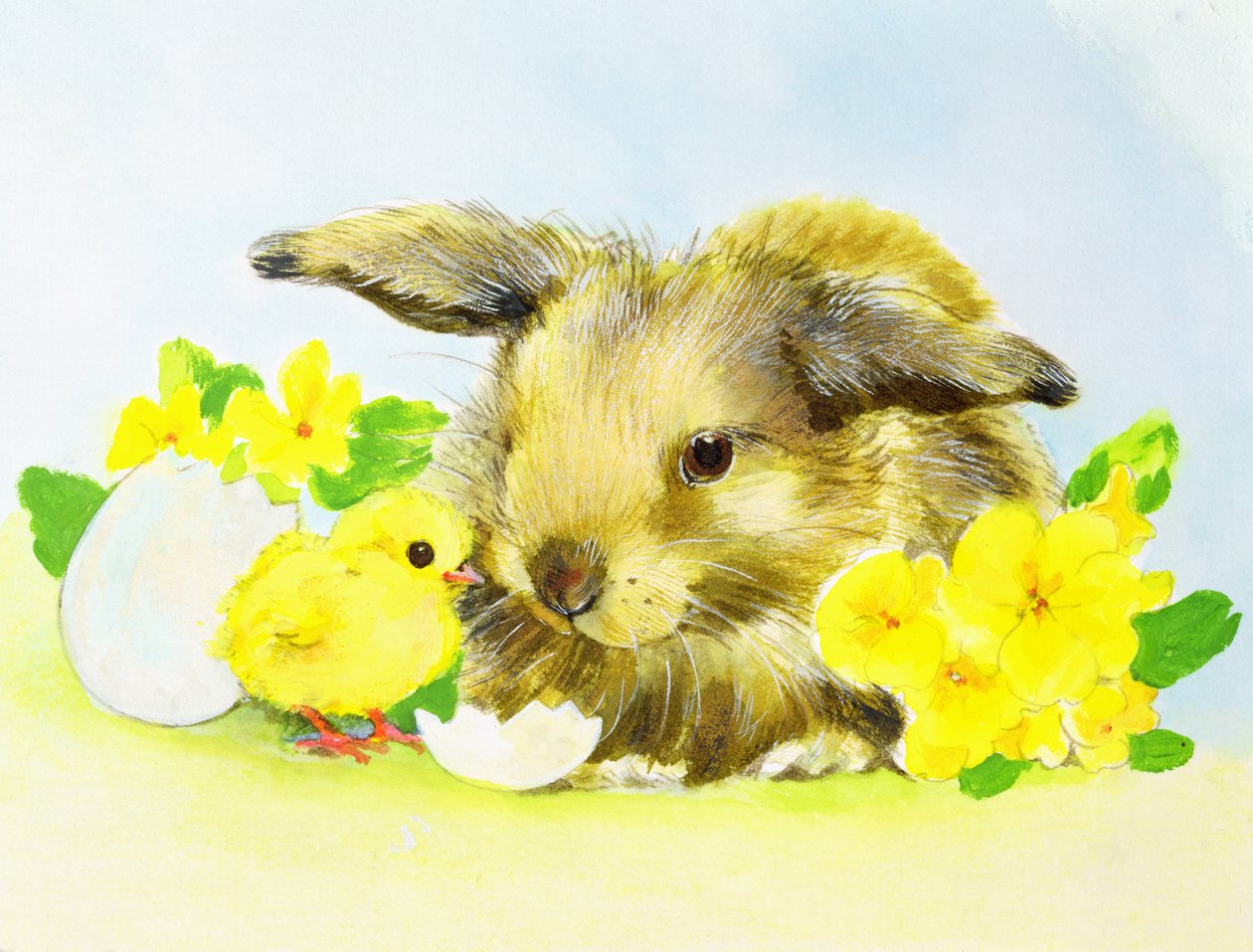 Easter Bunny with Primrose and Chick by Diane Matthes
