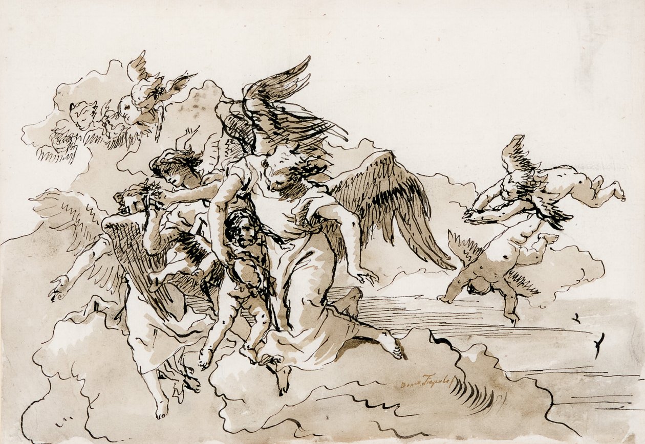 Flying Angels and Putti by Domenico Tiepolo