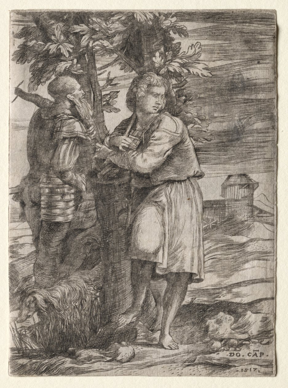 Shepherd and Old Warrior by Domenico Campagnola