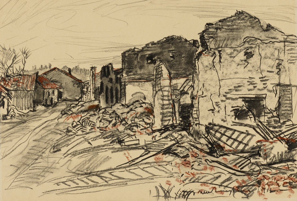 Destroyed Village, War Front by Donald Shaw MacLaughlan