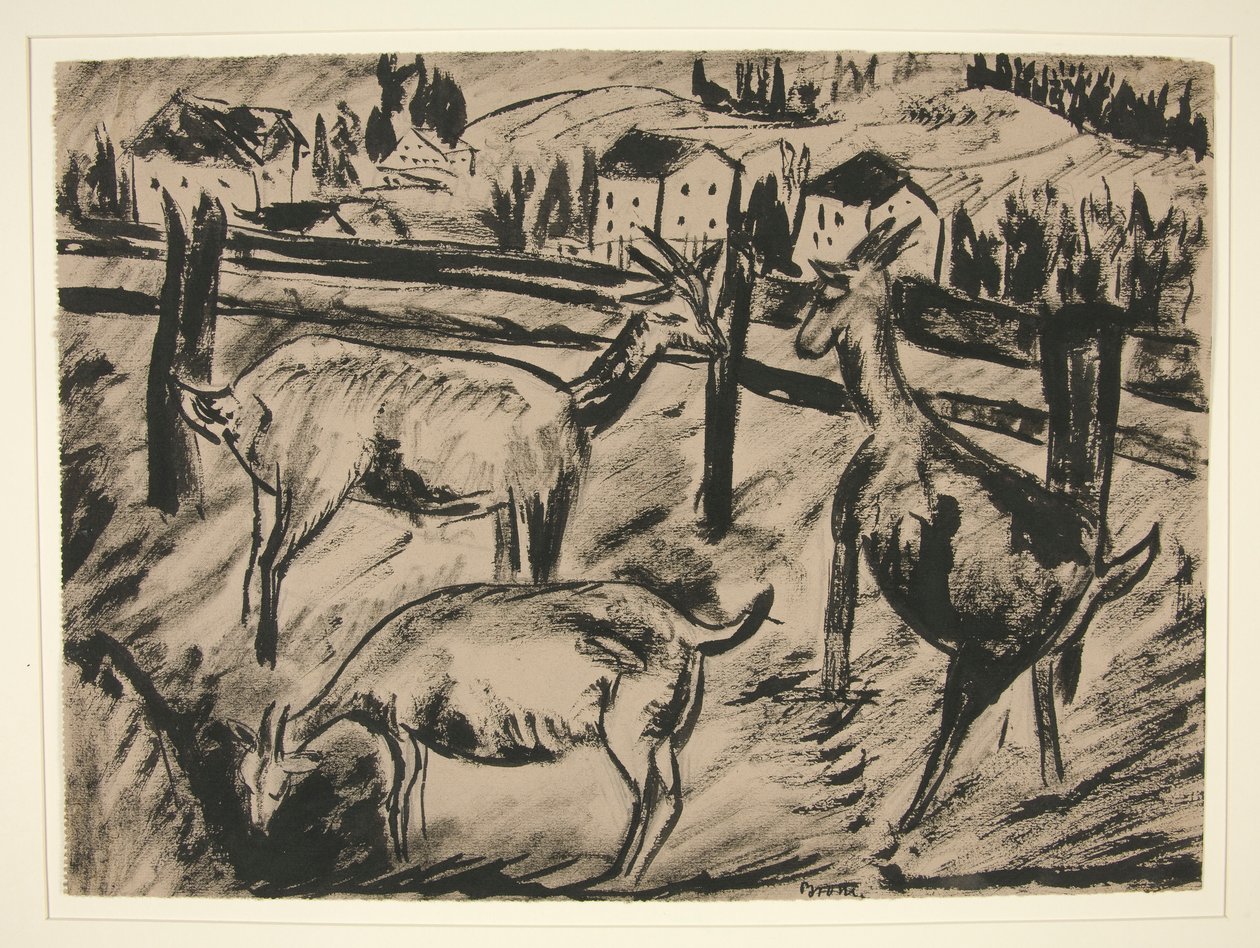 Goats and Landscape by Dora Bromberger