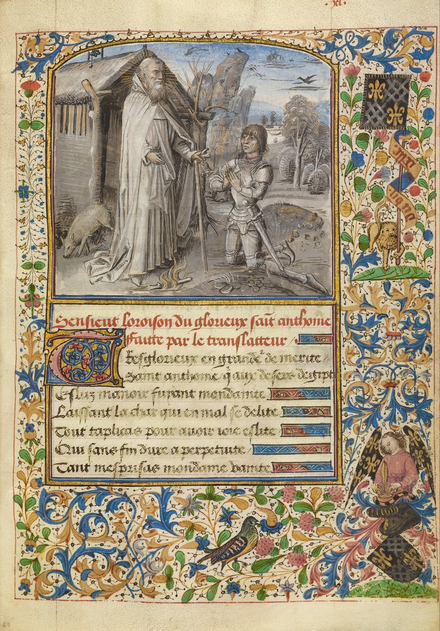 A Young Knight in Armor Kneeling in Prayer before Saint Anthony by Dreux Jean