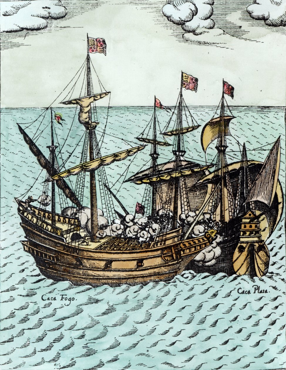 A Spanish Treasure Ship Plundered by Francis Drake in the Pacific (later colouration) by Dutch School
