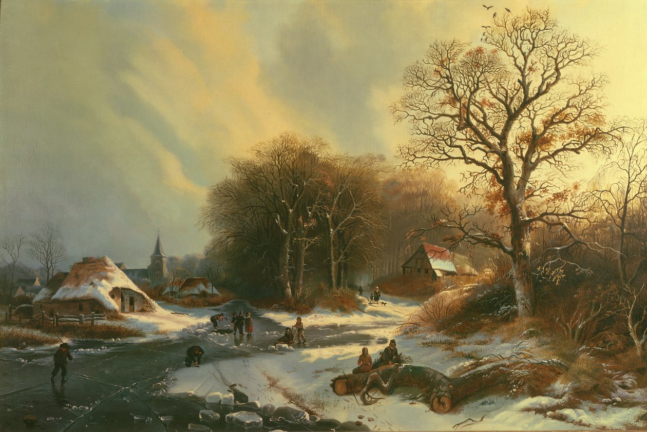 Figures on a Frozen River by Dutch School Dutch School