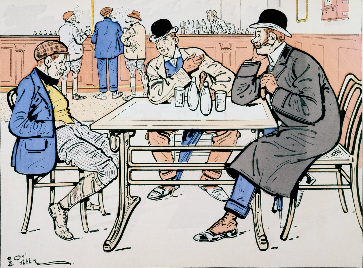 Jockey and trainers in the bar, c.1905 by E. Thelem