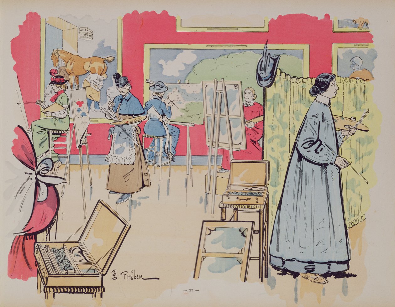 Ladies attending a painting class, 1902 by E. Thelem