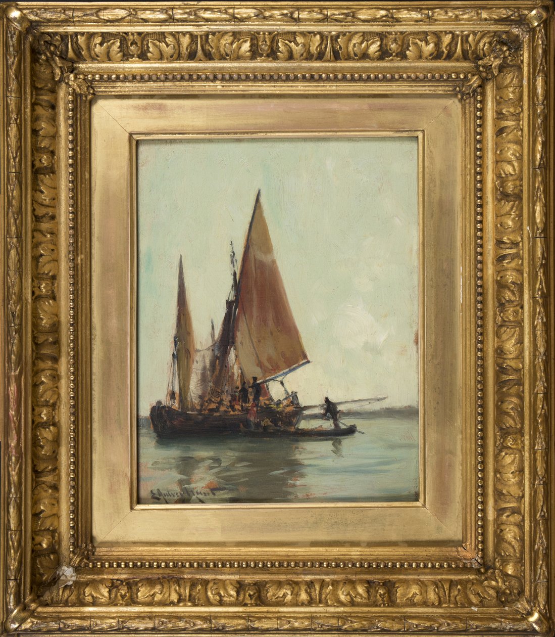 Venetian barge on the lagoon by E. Aubrey Hunt