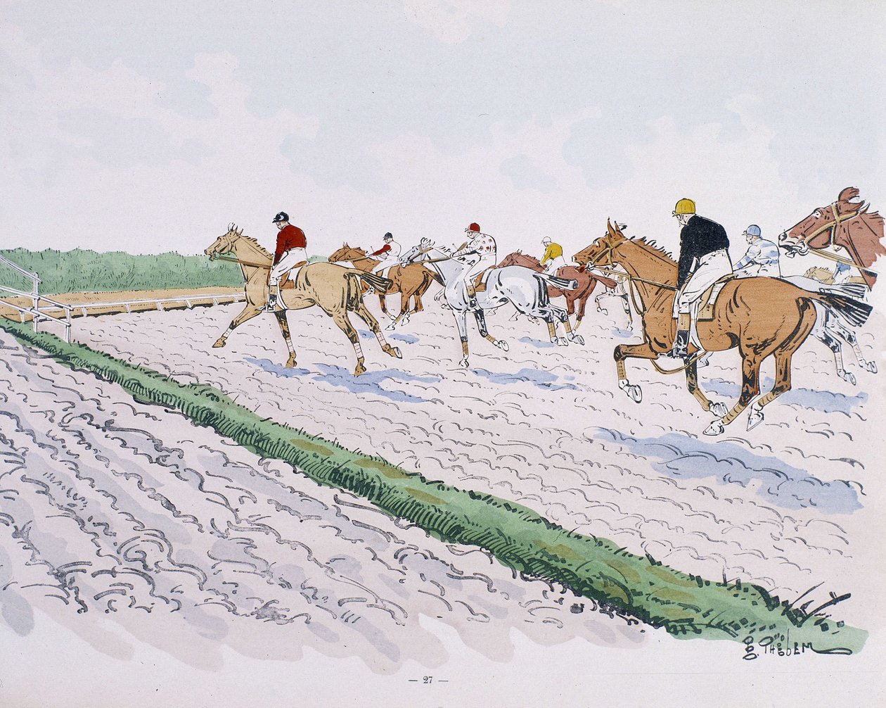 Horse Racing - Drawing by Thelem by E. Thelem