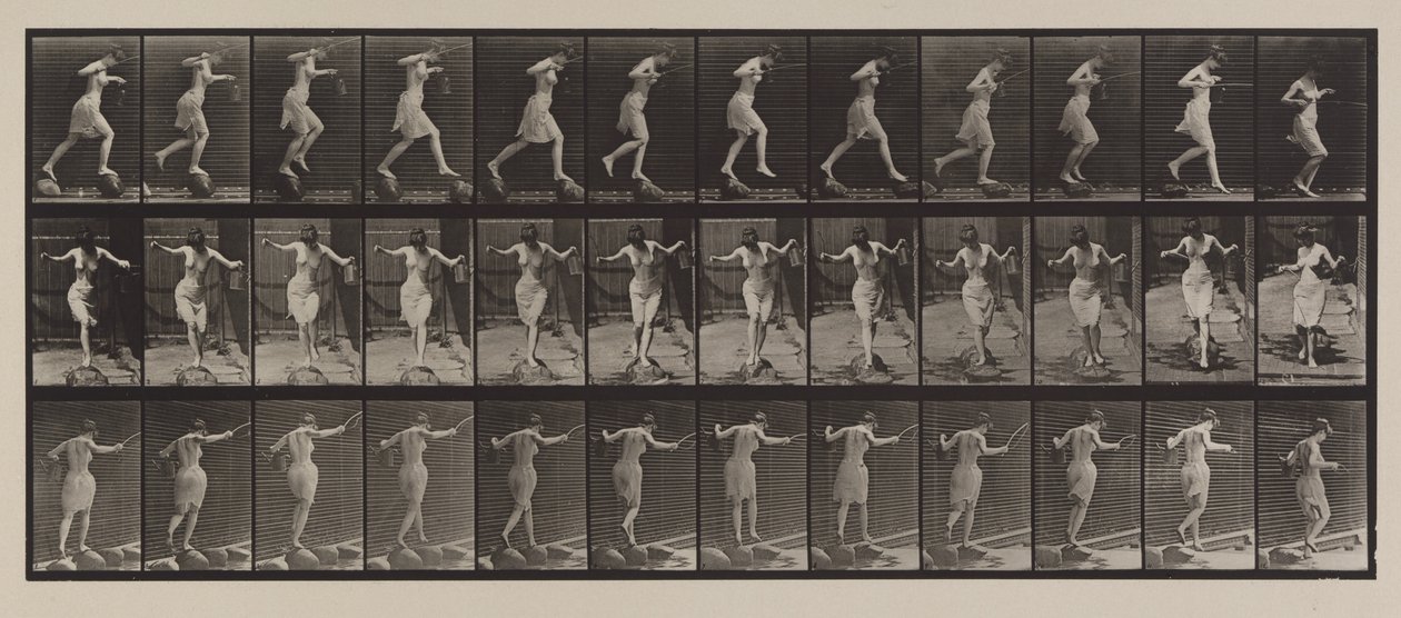 Crossing Brook on Step-Stones with Fishing-Pole and Can by Eadweard Muybridge
