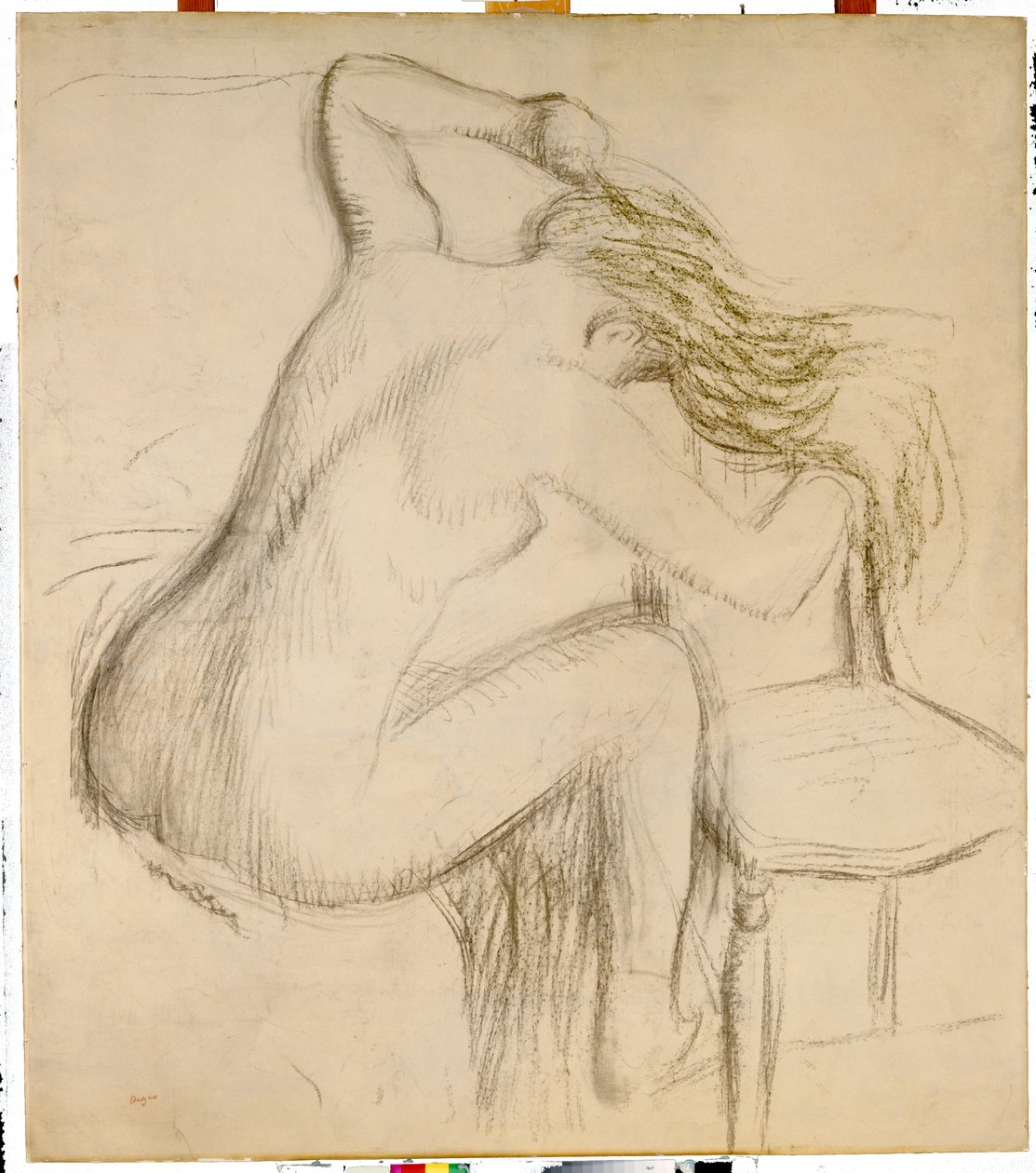 A Seated Nude Woman Styling her Hair by Edgar Degas