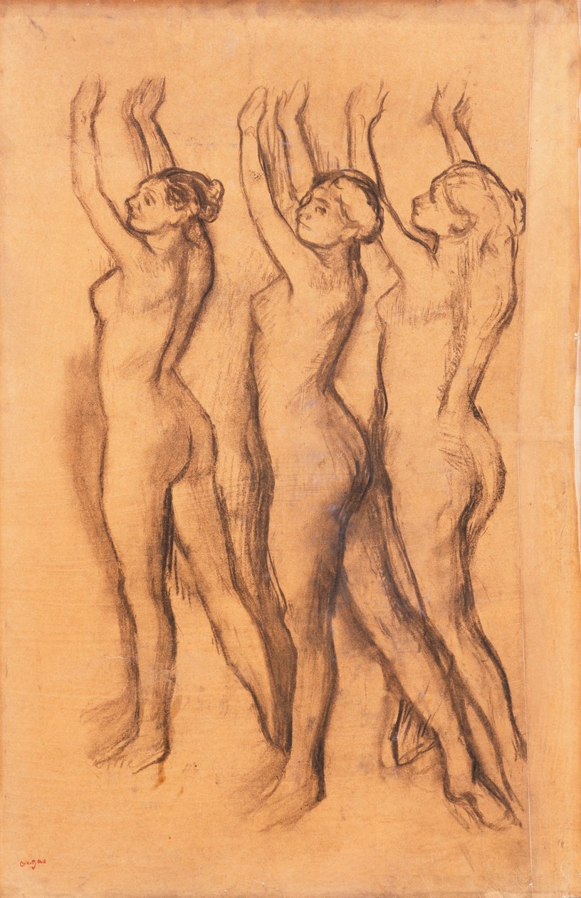 Three Dancers in Bodysuits, with Raised Arms by Edgar Degas