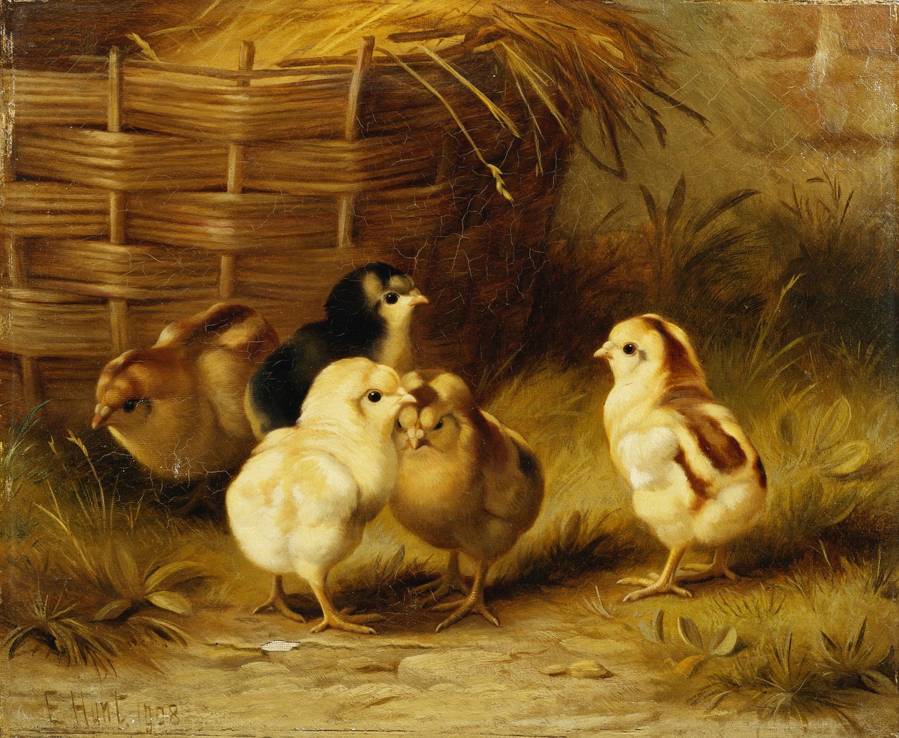 Chicks by a Basket by Edgar Hunt