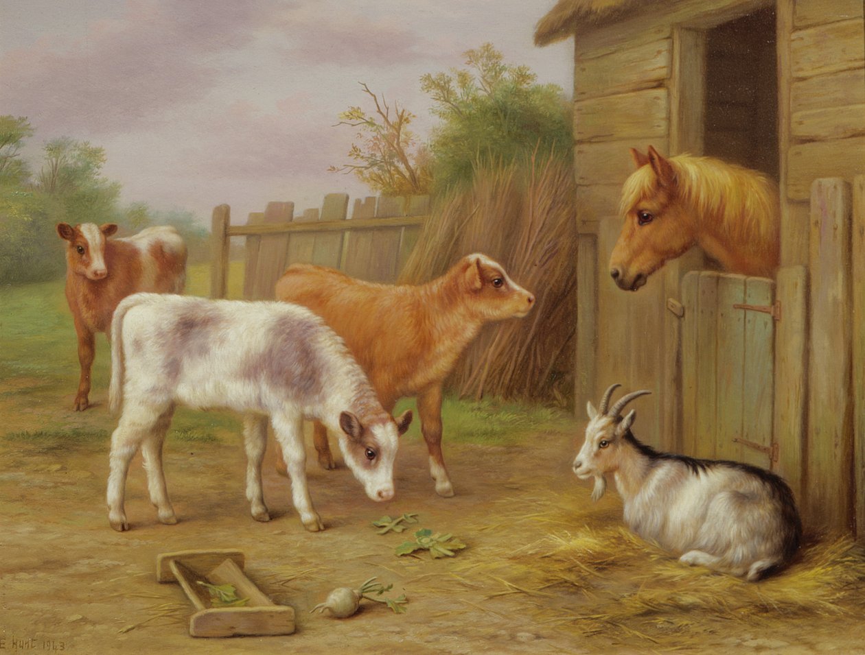 Farmyard Scene by Edgar Hunt