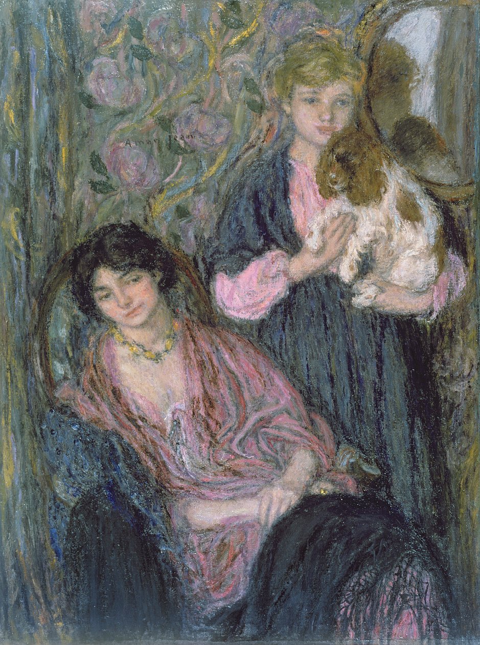 Two Women with a Spaniel by Edmond François Aman Jean