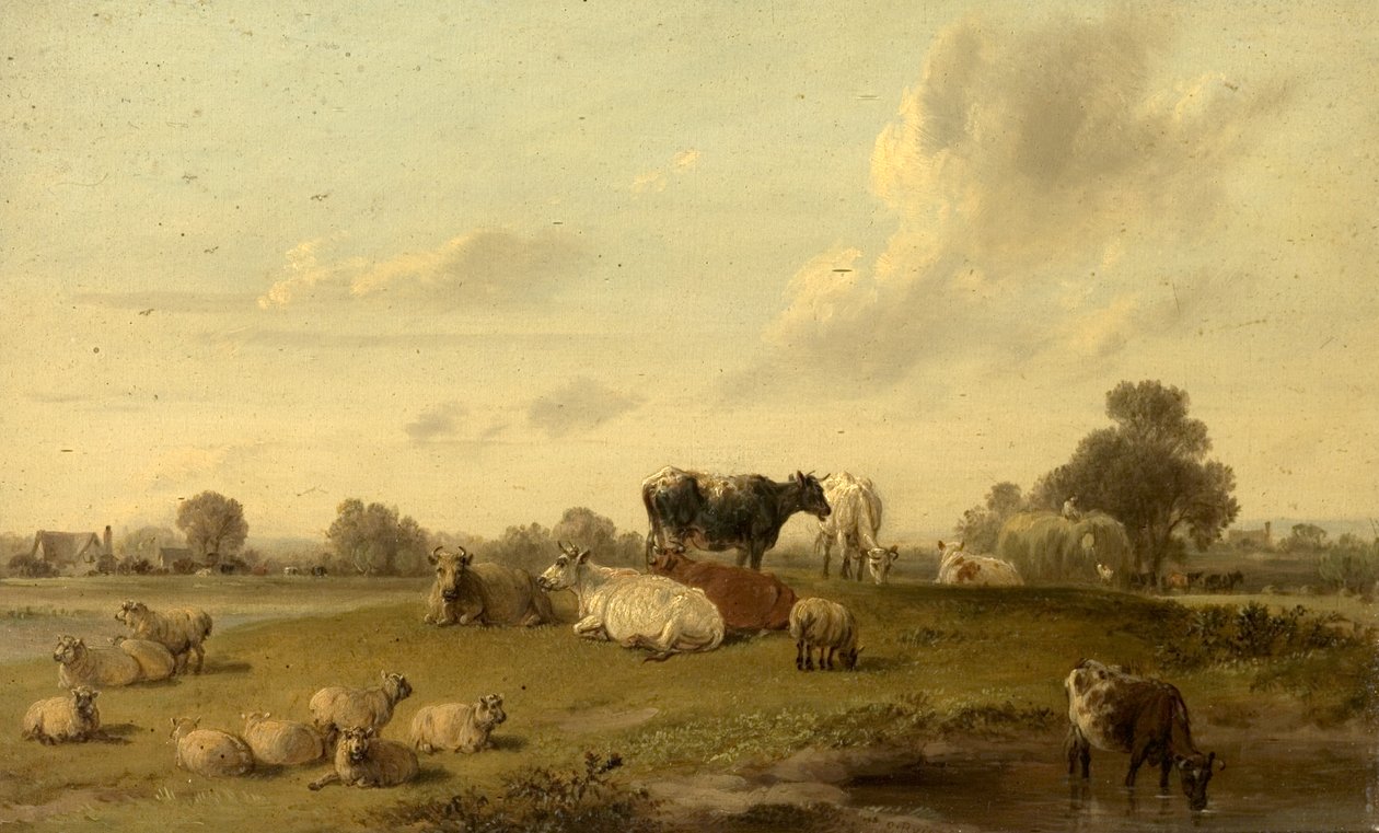 Landscape with Cattle and Sheep by Edmund Bristow