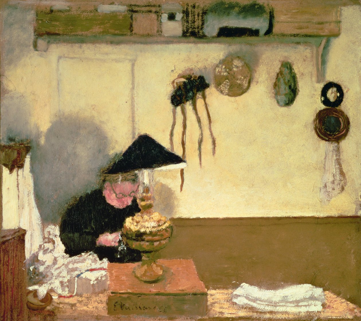 Madame Vuillard Sewing by Edouard Vuillard