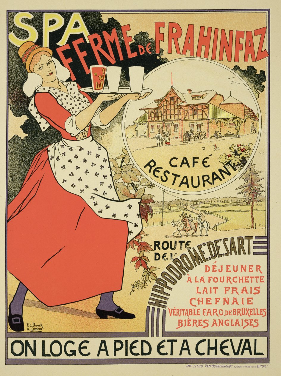 Poster Advertising the Ferme de Frahinfaz, a Cafe and Restaurant near Spa, Belgium by Adolphe Louis Charles Crespin