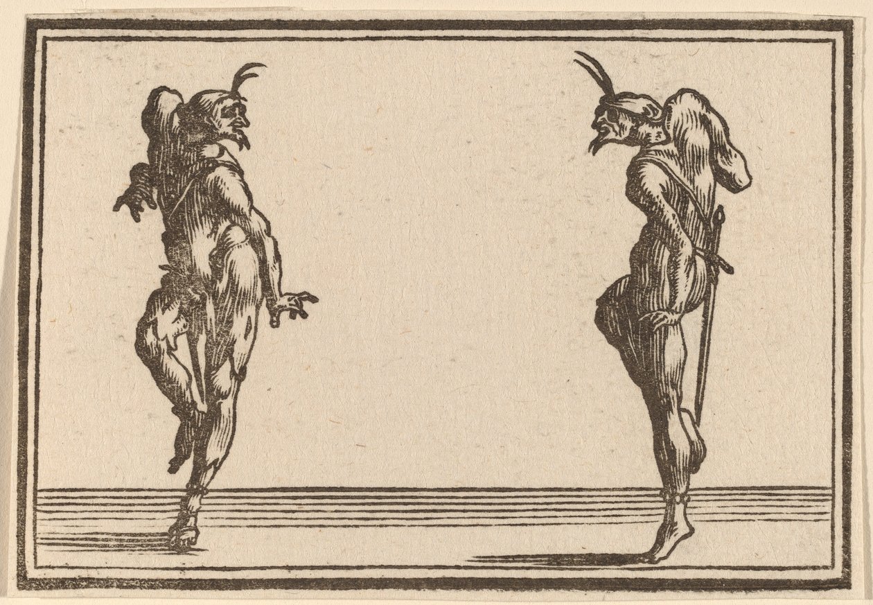 Two Pantaloons Dancing by Edouard Eckman after Jacques Callot