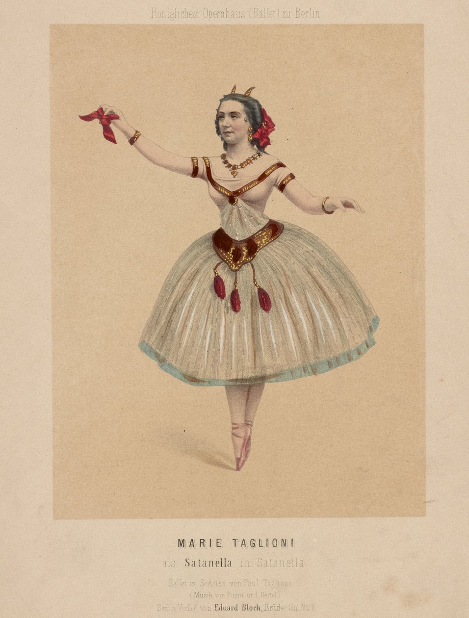 Marie Taglioni in Satanella, a Ballet in 3 Acts choreographed by Paul Taglioni, with music composed by Pugni and Hertel by Eduard Bloch