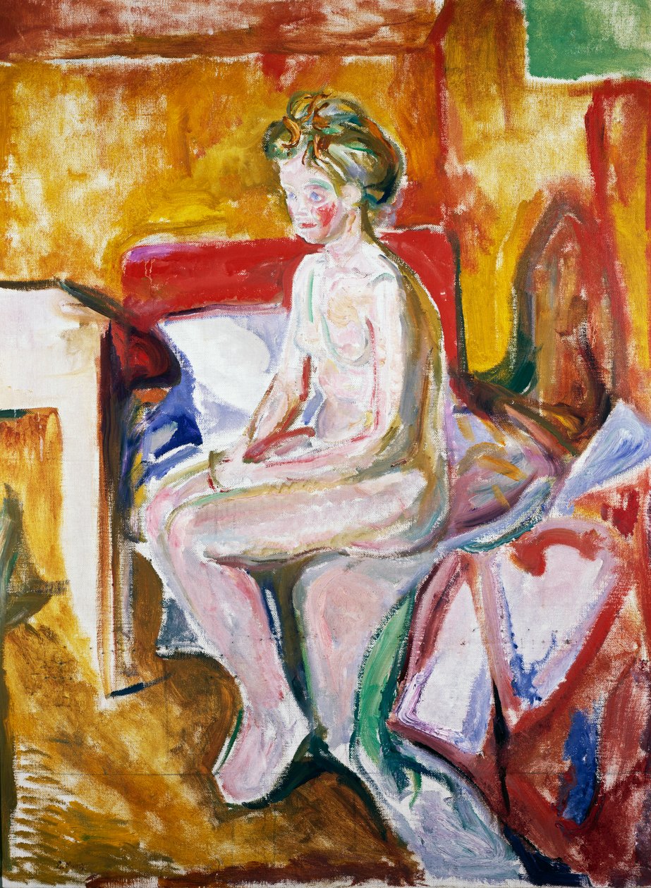 Nude on edge of bed by Edvard Munch