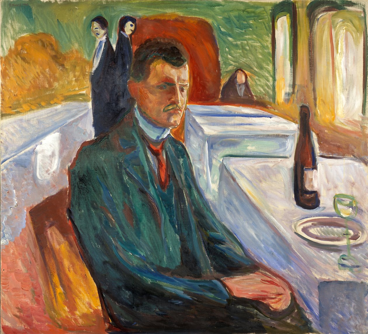 Self-Portrait with a Bottle of Wine by Edvard Munch