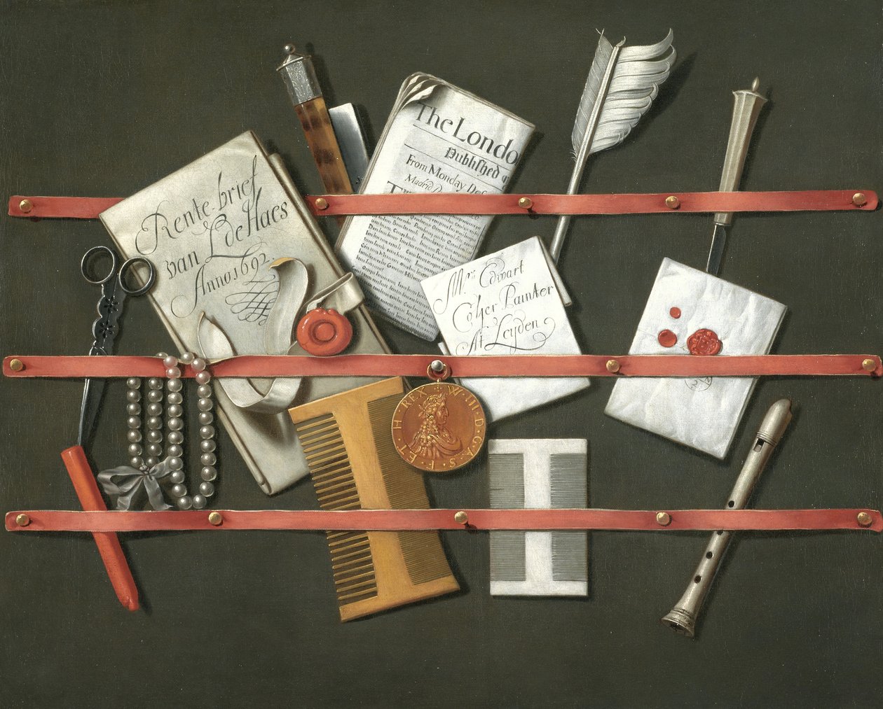 Still Life, A Letter Rack by Edwaert Colyer or Collier