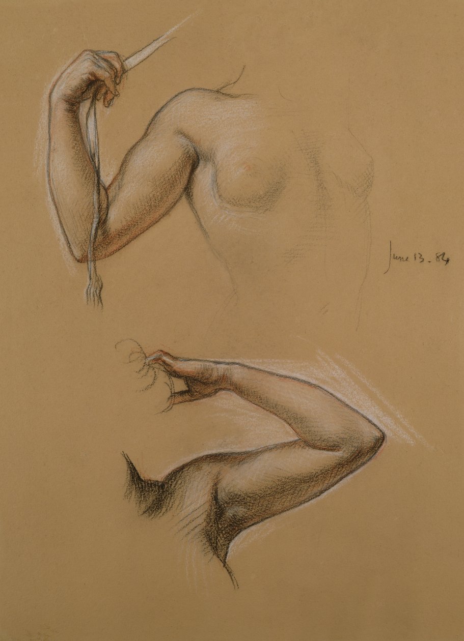 Two studies of the shoulders and raised arms of a girl for 