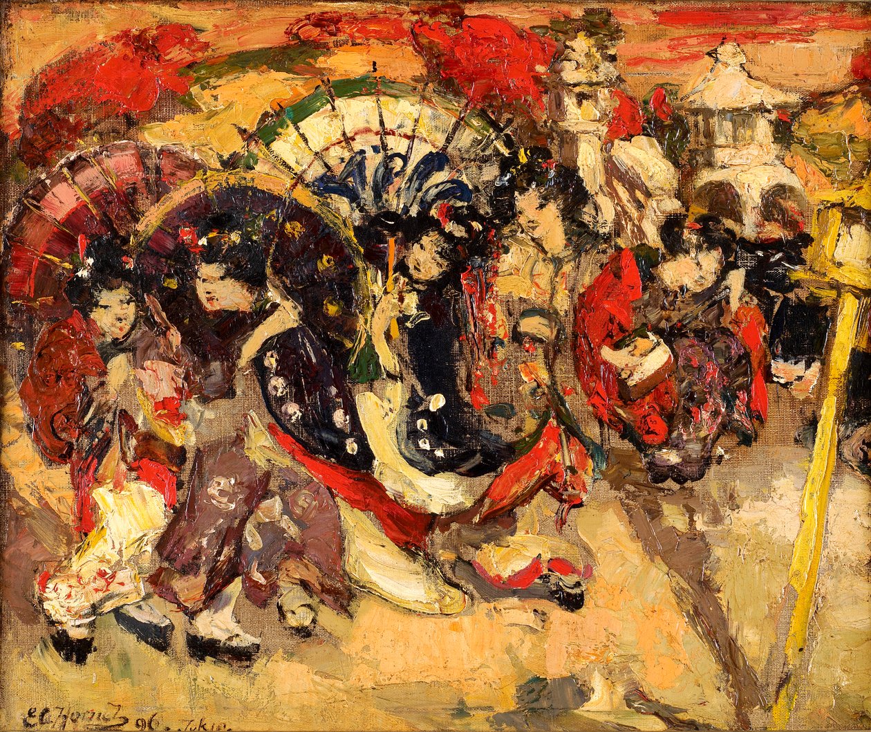 Japanese Figures in a Garden by Edward Atkinson Hornel