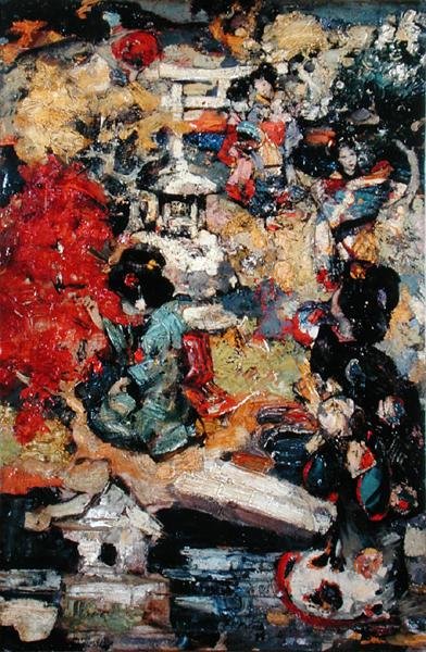 Japanese Figures in a Garden by Edward Atkinson Hornel