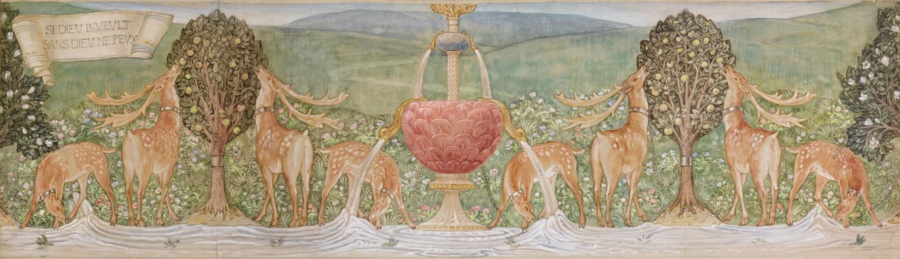 Deer by a Fountain by Edward Coley Burne Jones