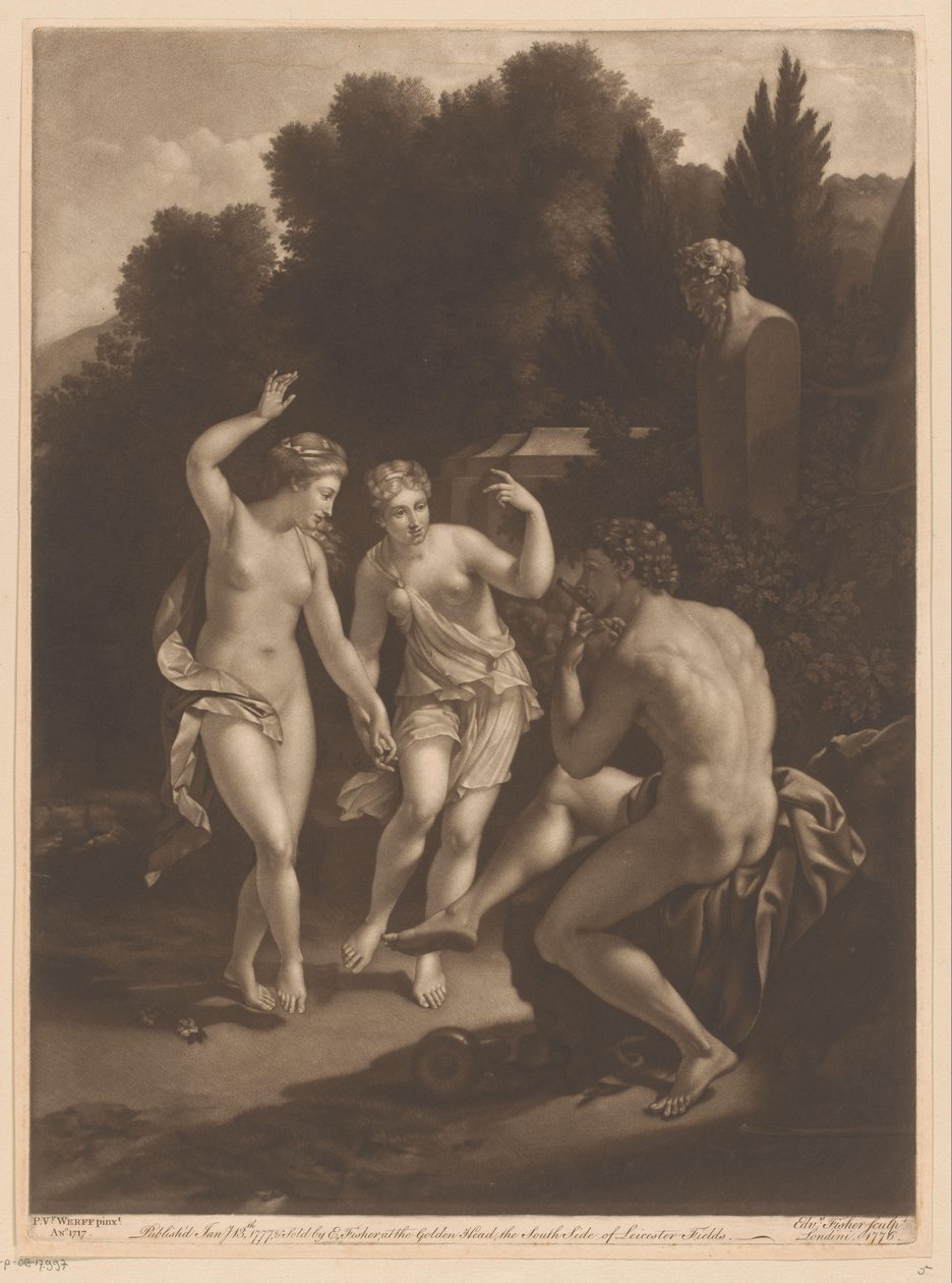 Man Playing Flute for Two Dancing Nymphs by Edward Fisher