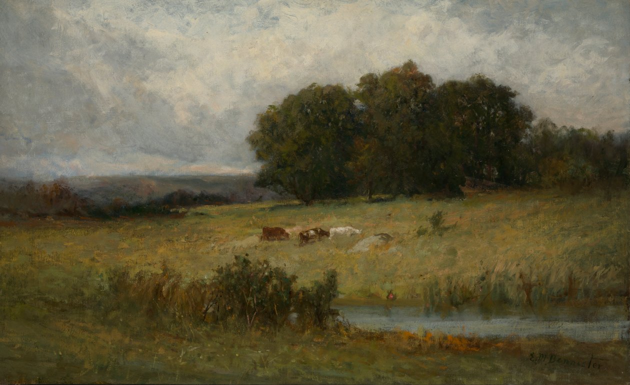 Bright Scene of Cattle near Stream by Edward Mitchell Bannister