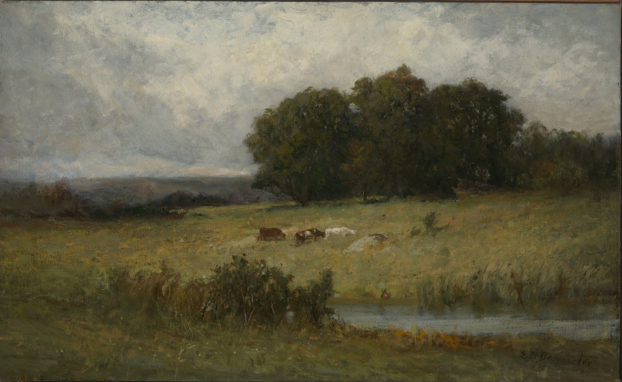 Bright Scene of Cattle near Stream by Edward Mitchell Bannister