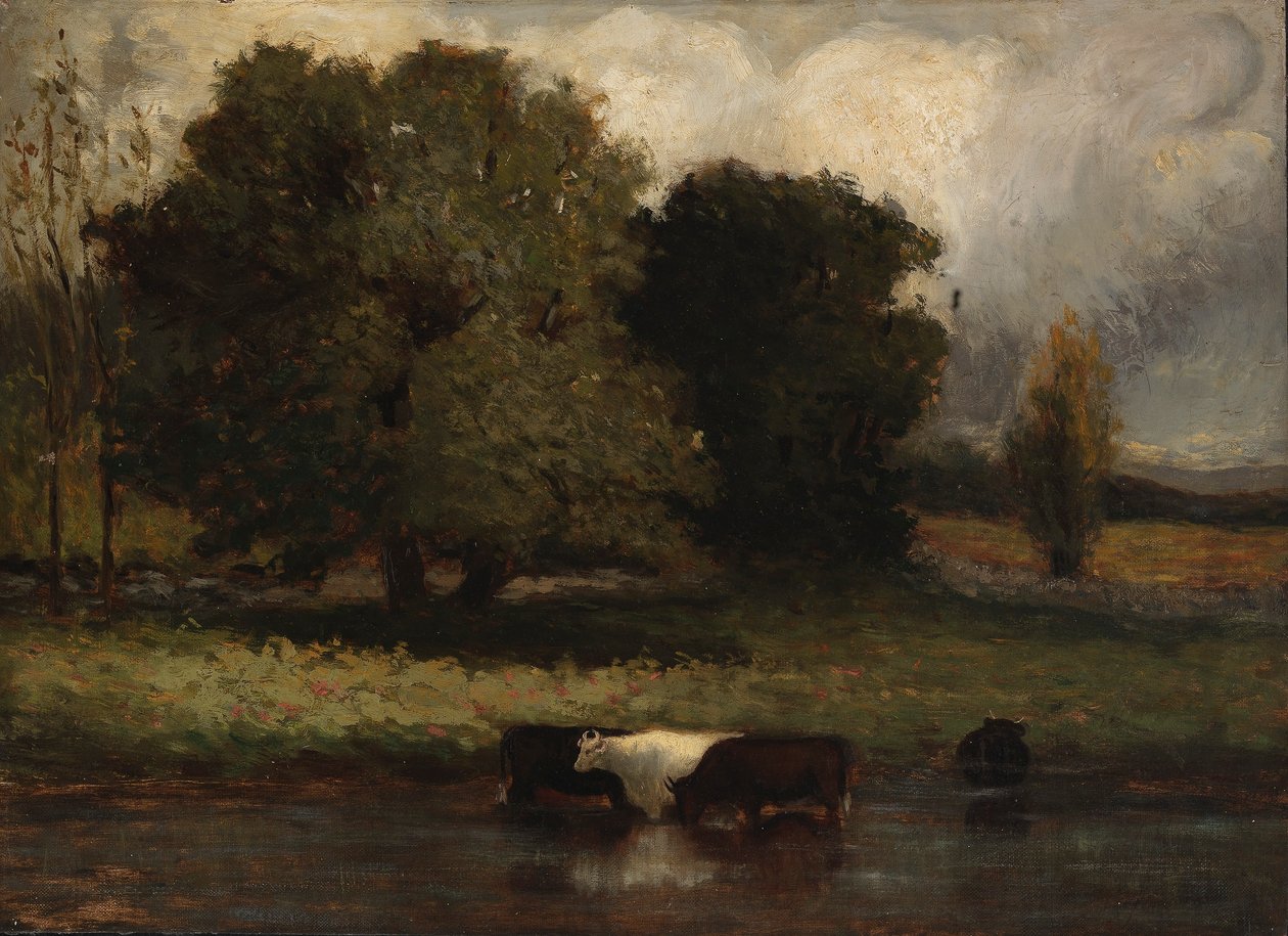 Untitled (Four Cows Wading in Pond) by Edward Mitchell Bannister