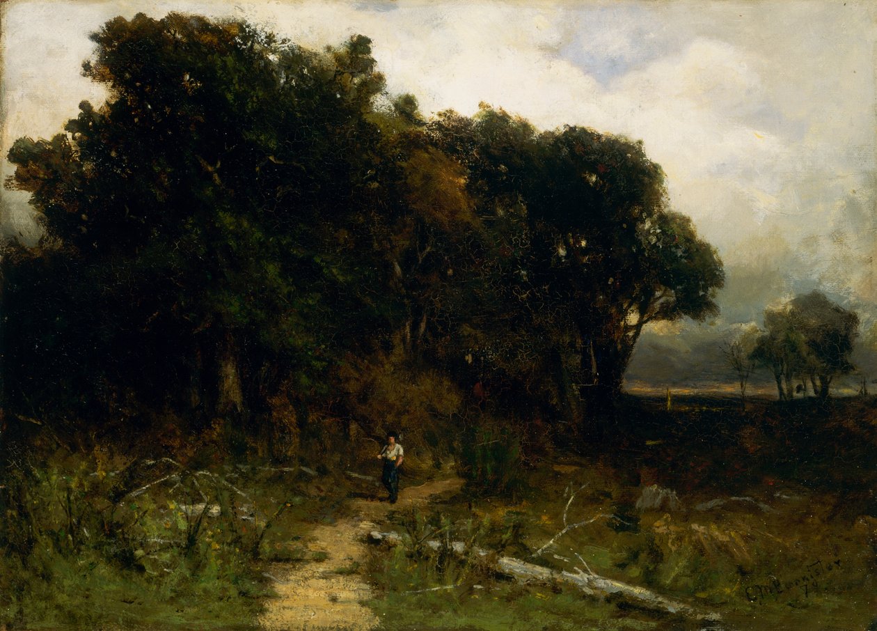 Untitled Landscape, Woodcutter on Path by Edward Mitchell Bannister