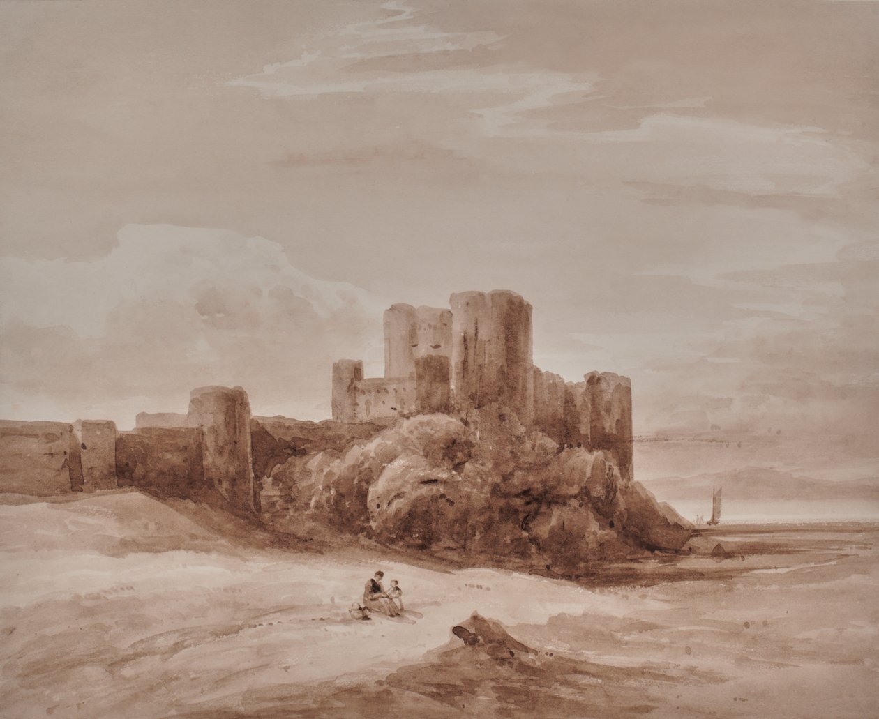 Seascape with castle by Edward Pretty