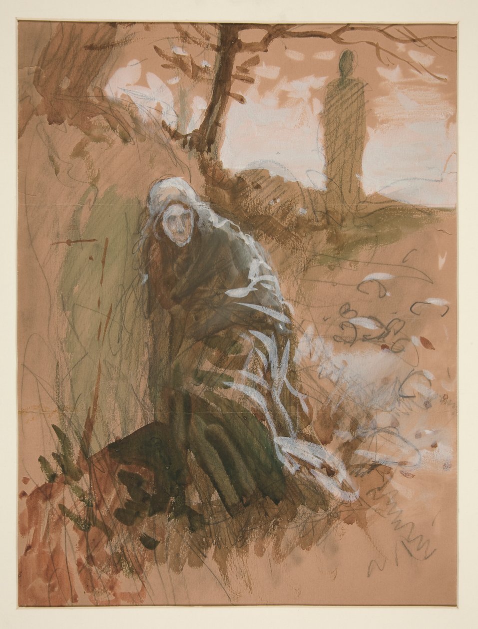Figure in woods - unidentified illustration by Edwin Austin Abbey