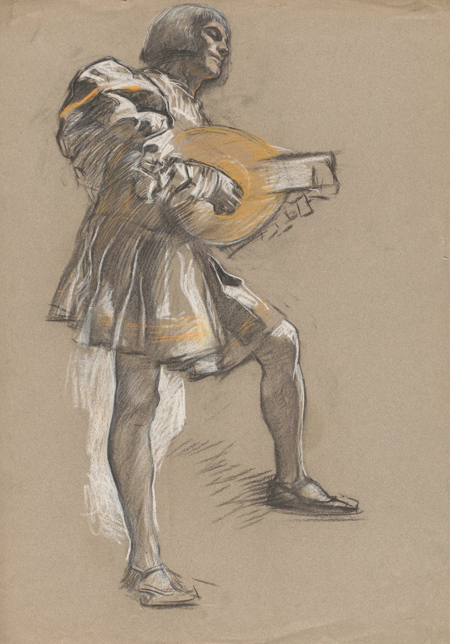 Figure with Mandolin in Mediaeval Costume by Edwin Austin Abbey