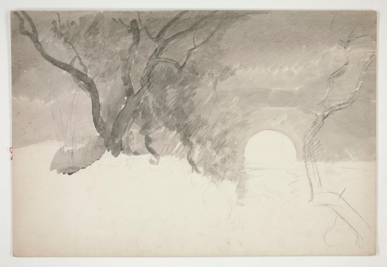 Landscape by a riverbank by Edwin Austin Abbey