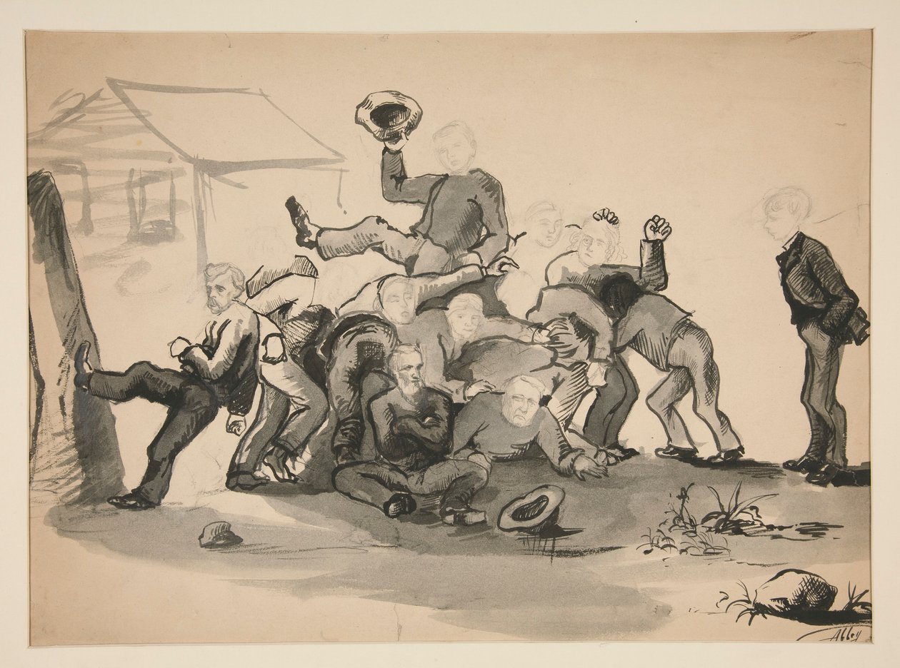Pile of men: caricature by Edwin Austin Abbey