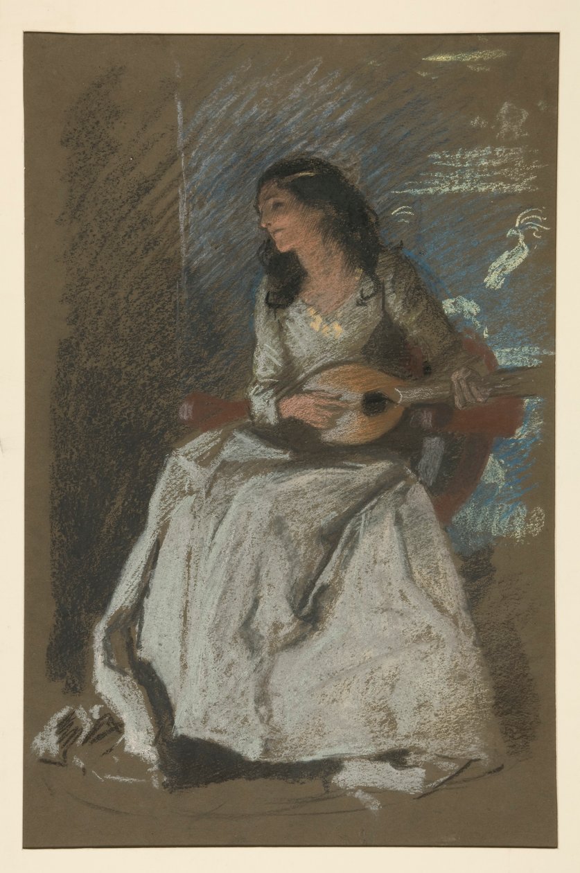 Study of lady playing mandolin by Edwin Austin Abbey