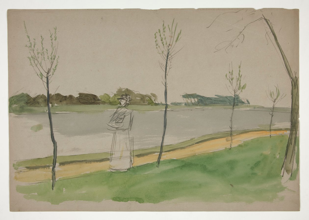 Woman Strolling Along a Riverbank by Edwin Austin Abbey